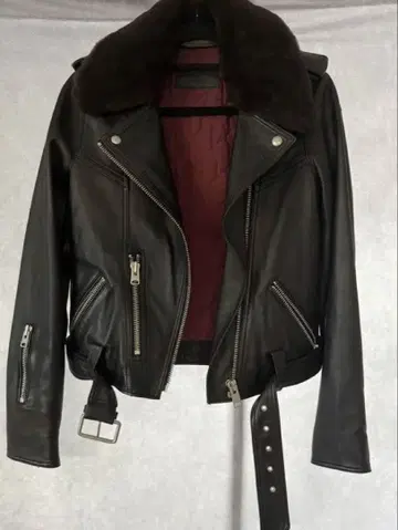 ALL SAINTS 퍼 포함 블랙 가죽 라이더 자켓