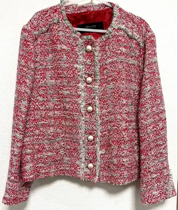 ZARA BASIC 트위드 자켓 XL 레드 계열 여성용 아우터