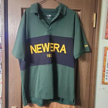 NEW ERA 피케 셔츠 L 사이즈 그린/네이비