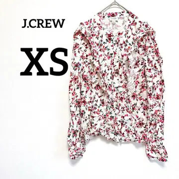 J.CREW 꽃무늬 프릴 긴팔 블라우스 [ XS ] 화이트 핑크 귀여운