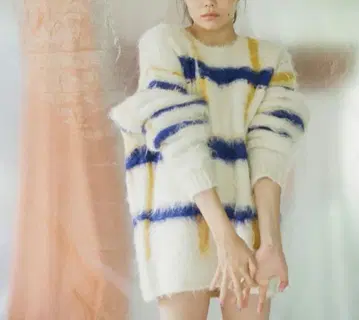 [ PAMM ] 니트 스웨터 베이지 파랑 오렌지 체크