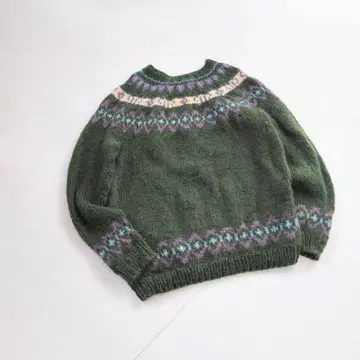 빈티지 노르딕 니트 눈꽃 패턴 니트 그린 C15