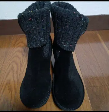 히나디 그린 블랙 스웨이드 니트 롤업 부츠