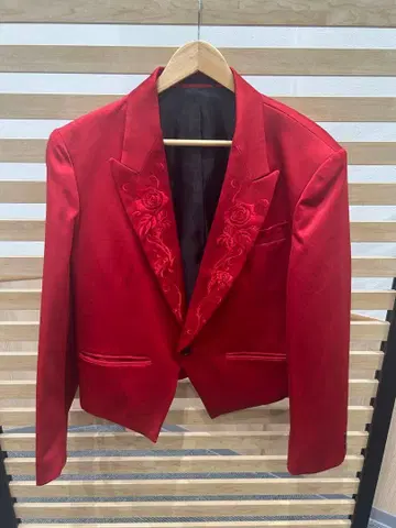 빨간 장미 자수 테일러드 자켓 남성용 패션