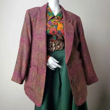 빈티지 테일러드 자켓 올 패턴 멀티 컬러 보라색 그린 주황 블랙 레트로