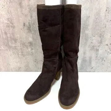새상품급 스웨이드 원단 롱 부츠 브라운 L 사이즈 내 보아 청키힐