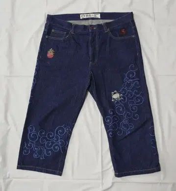 산마루이치 청바지 데님 자수 개구리 빅사이즈 하프 팬츠