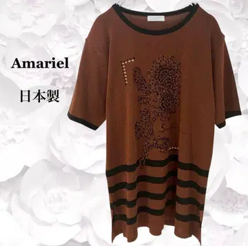 새상품급 [아마리에르] 니트 스웨터 롱 [F] 브라운 계열 꽃무늬 일본제