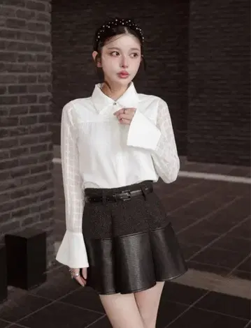 Darich 시어 체크 콤비 블라우스