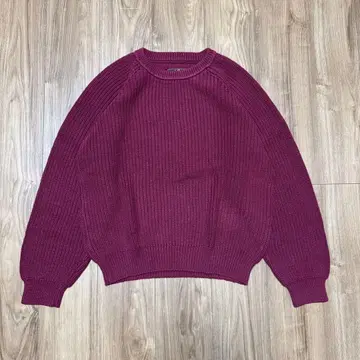 80s Eddie Bauer 코튼 니트 버건디 로우 게이지 L