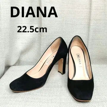 DIANA 블랙 스웨이드 스퀘어토 하이힐 22.5cm
