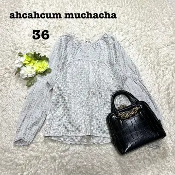 아차츄무무차차 도트 무늬 블라우스 상의 실크 혼방 페플럼 라메 S