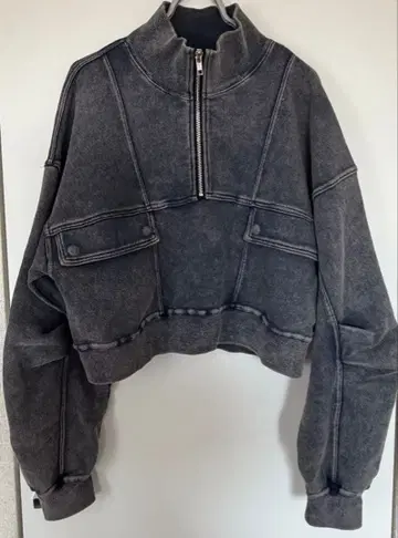 jeanasis 블리치 하프 ZIP 숏 풀오버 크롭 맨투맨