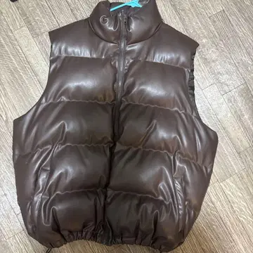 브라운 합성 피혁 다운 베스트