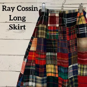 Ray Cossin 체크 무늬 패치워크 플란넬 플레어 스커트 (한정판)