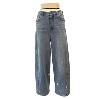 ayane 페인트 가공 배럴 레그 데님 팬츠