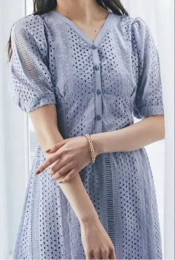 연보라 시스루 니트 원피스