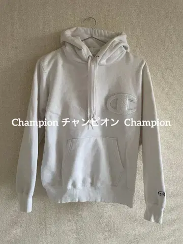 [ 챔피온 ] 속기모 심플 후드티 후드 로고 자수 로고 화이트