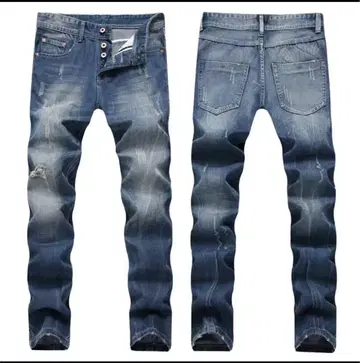 데미지 가공 다크 블루 데님 팬츠