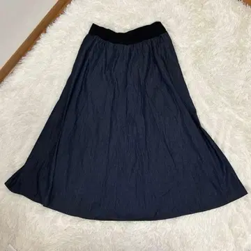 에네스베 데님 플레어 스커트 네이비 3 허리밴딩 캐주얼 얇은 소재