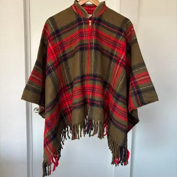 60s 70s 체크 무늬 판초 케이프 스톨 빈티지