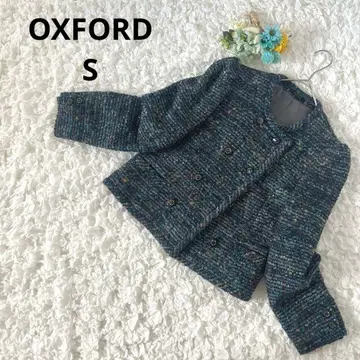 OXFORD 트위드 노카라 자켓 모헤어 혼방 파워 숄더 S 상당