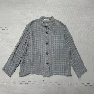 그레이 화이트 체크 무늬 긴팔 블라우스