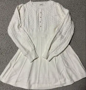 화이트 케이블 니트 원피스 F