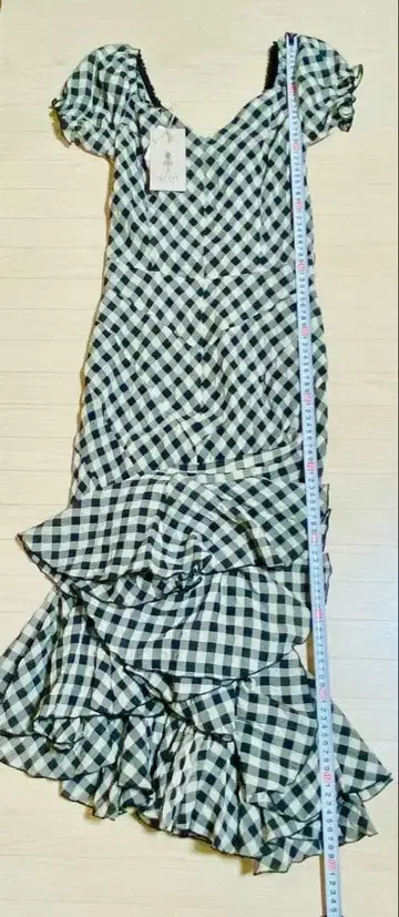 SCOT CLUB 체크 무늬 롱 원피스 반팔