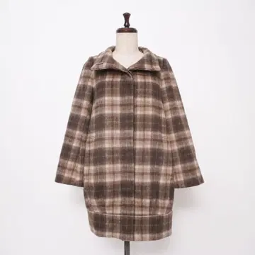 FRAGILE 체크 무늬 벌룬 코트 브라운 사이즈 38*LD225