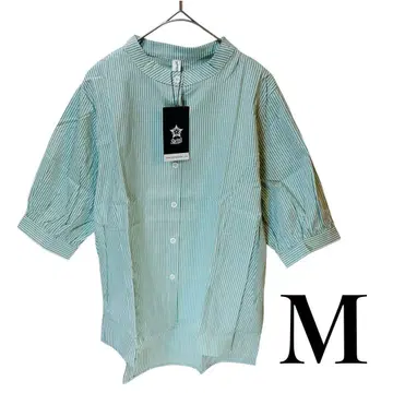 택 포함 새상품 여성용 스트라이프 5부 소매 셔츠 블라우스 M 그린