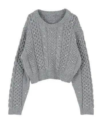 미사용 새상품 titivate 그레이 케이블 니트 스웨터 크롭