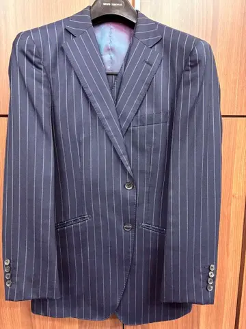 MENS TENORAS 다크 네이비 스트라이프 쓰리피스 수트 M