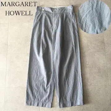 컨디션 최상 마가렛호웰 코튼 와이드 팬츠 2 스카이블루 화이트 스트라이프