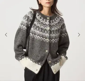 그린 레이블 릴랙싱 노르딕 자카드 가디건