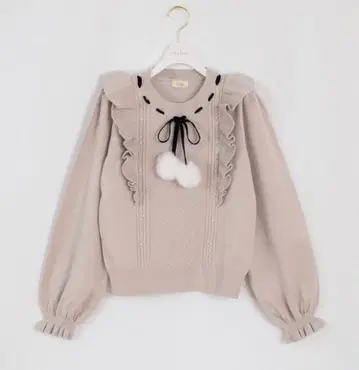 [ 택 포함 미사용 새상품 ] evelyn 퍼 리본 프릴 니트 핑크