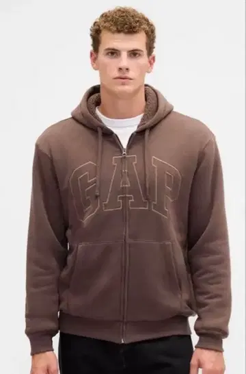 GAP 로고 보아 안감 집업 후드티 브라운