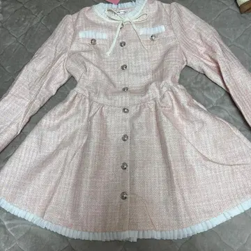 핑크 트위드풍 미니 원피스 긴팔