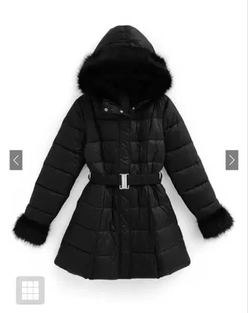 벨트 포함 퍼 A라인 다운 코트