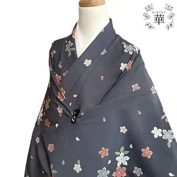 810 화 기모노 워셔블 기모노 코몬 꽃 그라데이션 보라색 그레이