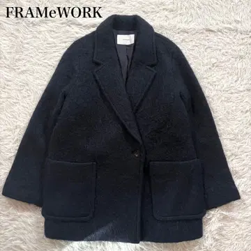 새상품급 프레임워크 모헤어 샤기 테일러드 코트 38 네이비