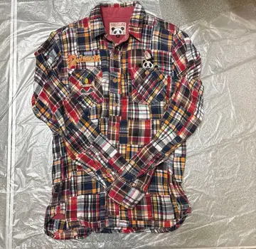 PANDIESTA 네이티브 팬더 패치워크 긴팔 셔츠 플란넬 셔츠