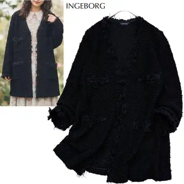 핑크하우스 INGEBORG 레이스 리본 복슬복슬 샤기 자켓