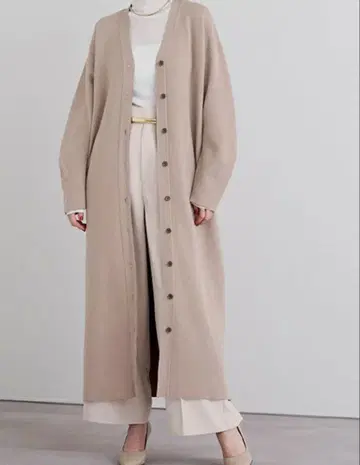 Ur's V넥 롱 니트 가디건 원피스 S 베이지