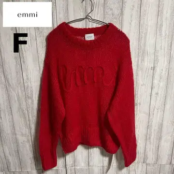 [택 포함 새상품] emmi 로고 모헤어 니트탑 빨간색 프리 사이즈