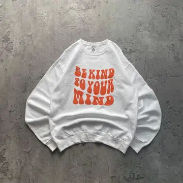 저지 USA 구제 의류 MIND 프린트 맨투맨 트레이닝복 화이트