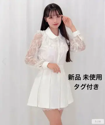 새상품 택 포함 허니시나몬 밑단 레이스 트위드 플리츠 스커트