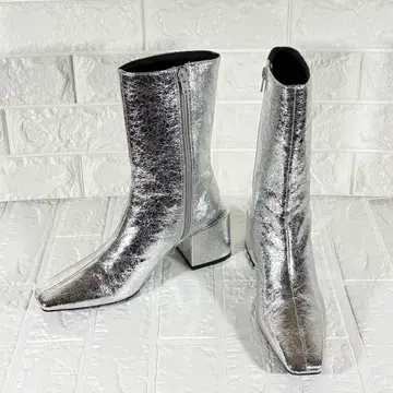 Ameri VINTAGE UND 크랙 메탈릭 부츠 실버 M