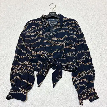 새상품급 [ PRIDE ] 블라우스 38 네이비 체인 패턴 고급 깔끔함