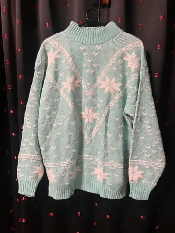 민트 그린 눈꽃 팬시 스웨터